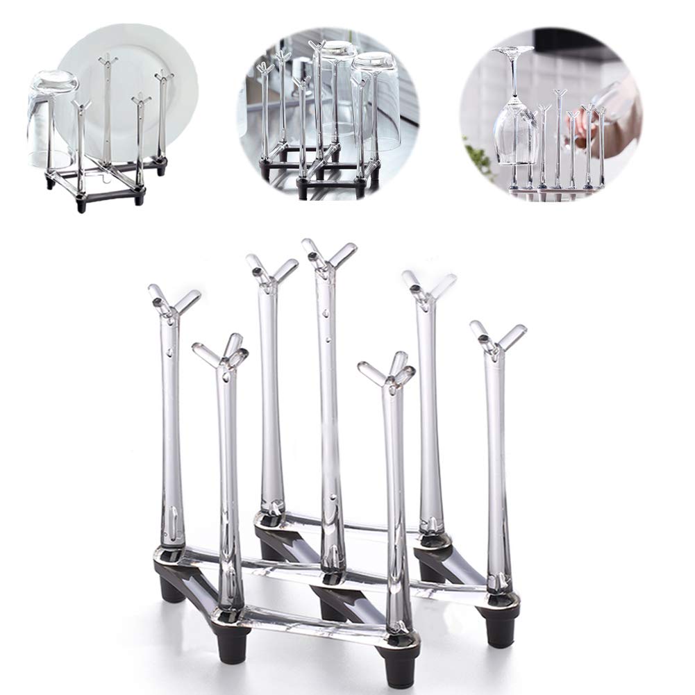 Marbrasse Retractable Cup Drying Rack, Drinking Glass and Sports Bottle Drainer Stand, Plastic Bag Dryer with Non-Slip Bottom for Kitchen Countertop, 2p