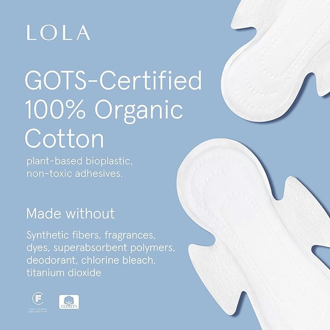 LOLA Organic Cotton Pads, 36 Count - Ultra Thin Pad with Wings, Cotton Organic Pads for Women, HSA FSA Approved Products Feminine Care, Heavy