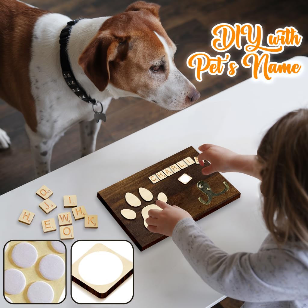 VINARTSVN 2 Pack Dog Leash Holder Wall Mount, Pet Harness Hanger with Scrabble Letters, Dog Collar Organizer for Entryway, Cat Leash Holder for Wall, Pet Loss Gifts, Keepsake, Home Decor PF218-CBW