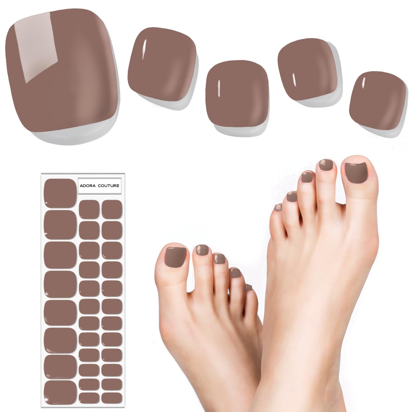 Semi Cured Gel Nail Strips – 32 Pcs Gel Pedicure Stickers - UV Nail Wraps for Toenails, Easy Application, Long Lasting, Salon Quality & UV Light Required - Coral Sand P