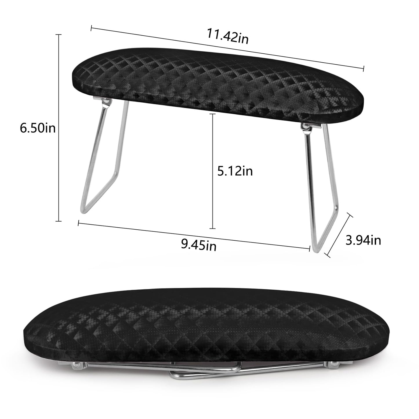 Krofaue Arm Rest for Nails Tech, Professional Microfiber Leather Nail Hand Rest Stand Arm Rest for Acrylic Nails Cushion Hand Holder with Non-slip - Nail Technician Use Must Have (Black)