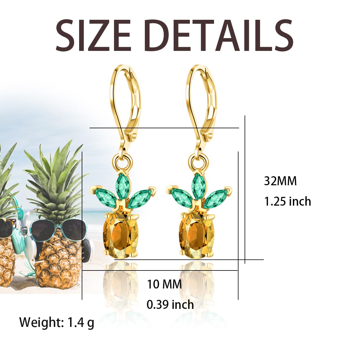 HELORET Pineapple Earrings Leverback Earrings Fruit Dangle Earrings Jewelry for Women