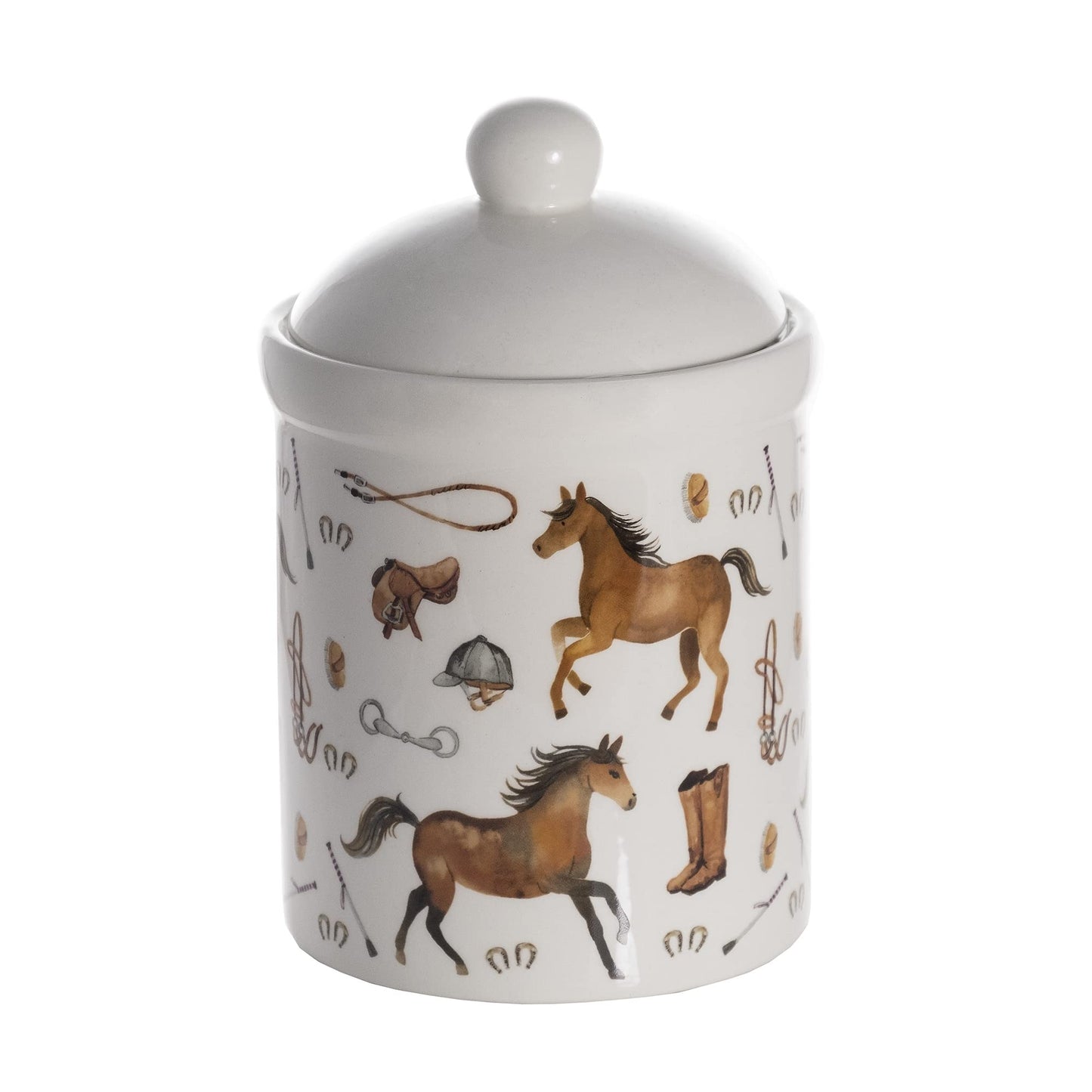 SPOTTED DOG GIFT COMPANY Ceramic Jar with Lid for Countertop, Cute Equestrian Themed Decorative Jar Kitchen Food Storage Container for Coffee Tea Sugar, Horse Gifts for Women 30oz