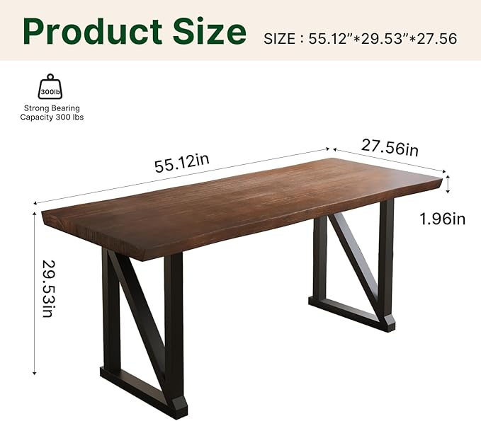 Solid Wood and Metal Modern Industrial 56 inch Wide Home Office Desk, Writing Table, Workstation, Perfect Table for Your workspace Study Table Furniture in Rustic Natural Aged Brown