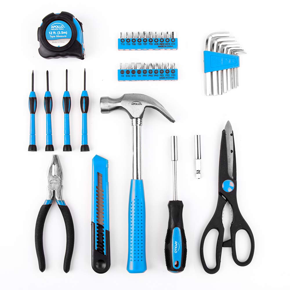 Apollo Tools Original 39 Piece General Household Tool Set in Toolbox Storage Case with Essential Hand Tools for Everyday Home Repairs, DIY and Crafts. Blue - DT9706 BL