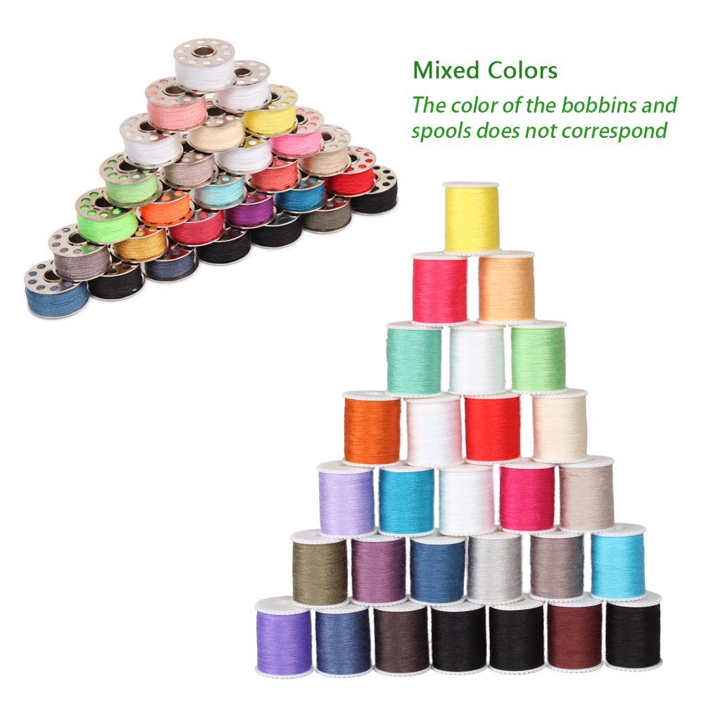 NEX 60 Pcs Bobbins Sewing Thread Kit, Polyester Mini Bobbins and Thread Spools for Hand & Machine Sewing