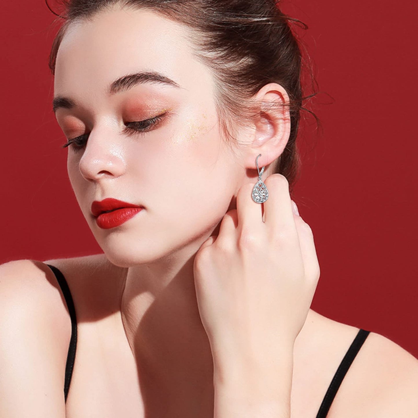 SHAOAN 925 Sterling Silver Filigree Dangle Drop Earrings Flower Daisy Leverback Teardrop Earrings for Women Jewelry for Mother’s Day