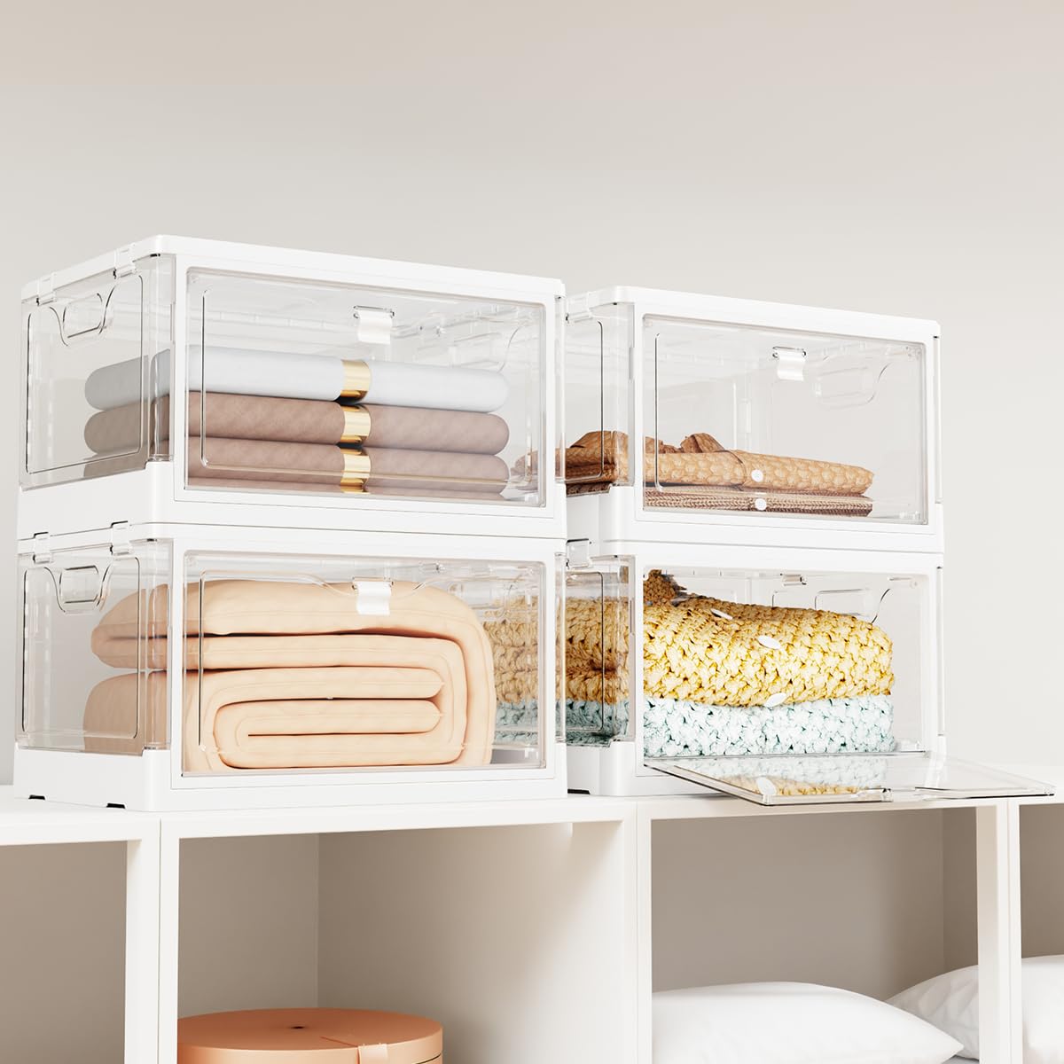 Vaela Stackable Plastic Storage Bins with Lids,24QT Foldable Closet Organizers and Storage,3-Pack Storage Organizer, for Bedrooms, Living Rooms, Study