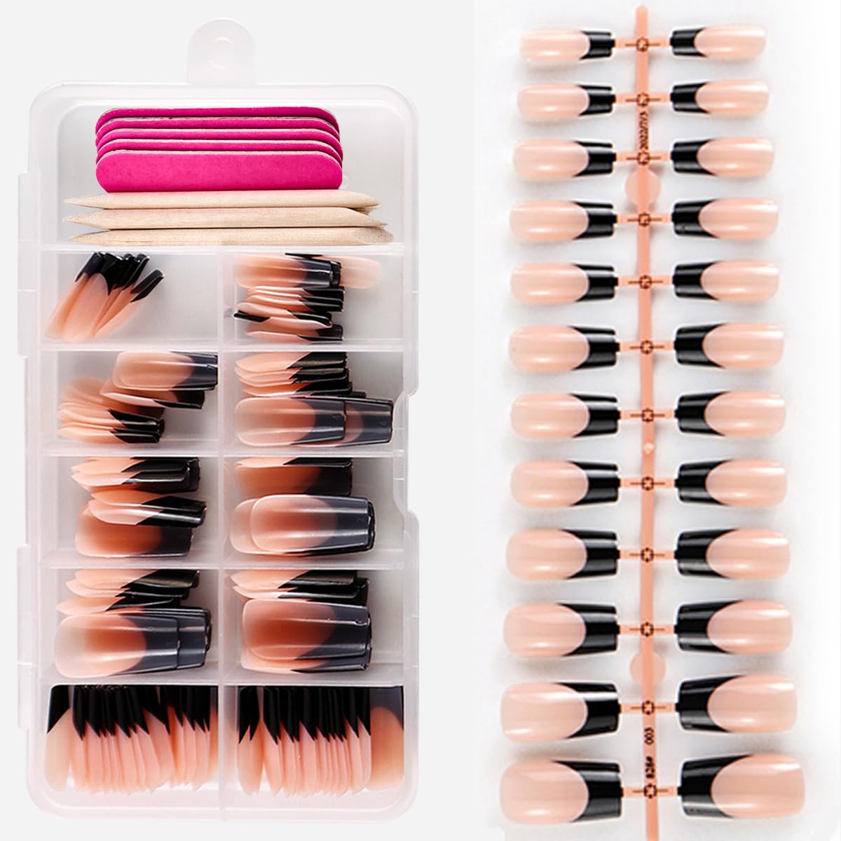120 Pcs French Tip Press on Nails Medium Square Fake Nails Black French Nails Press on Medium Glossy Nude Acrylic Nails Full Cover Artificial False Nails Glue on Nails with Adhesive Tabs for Women