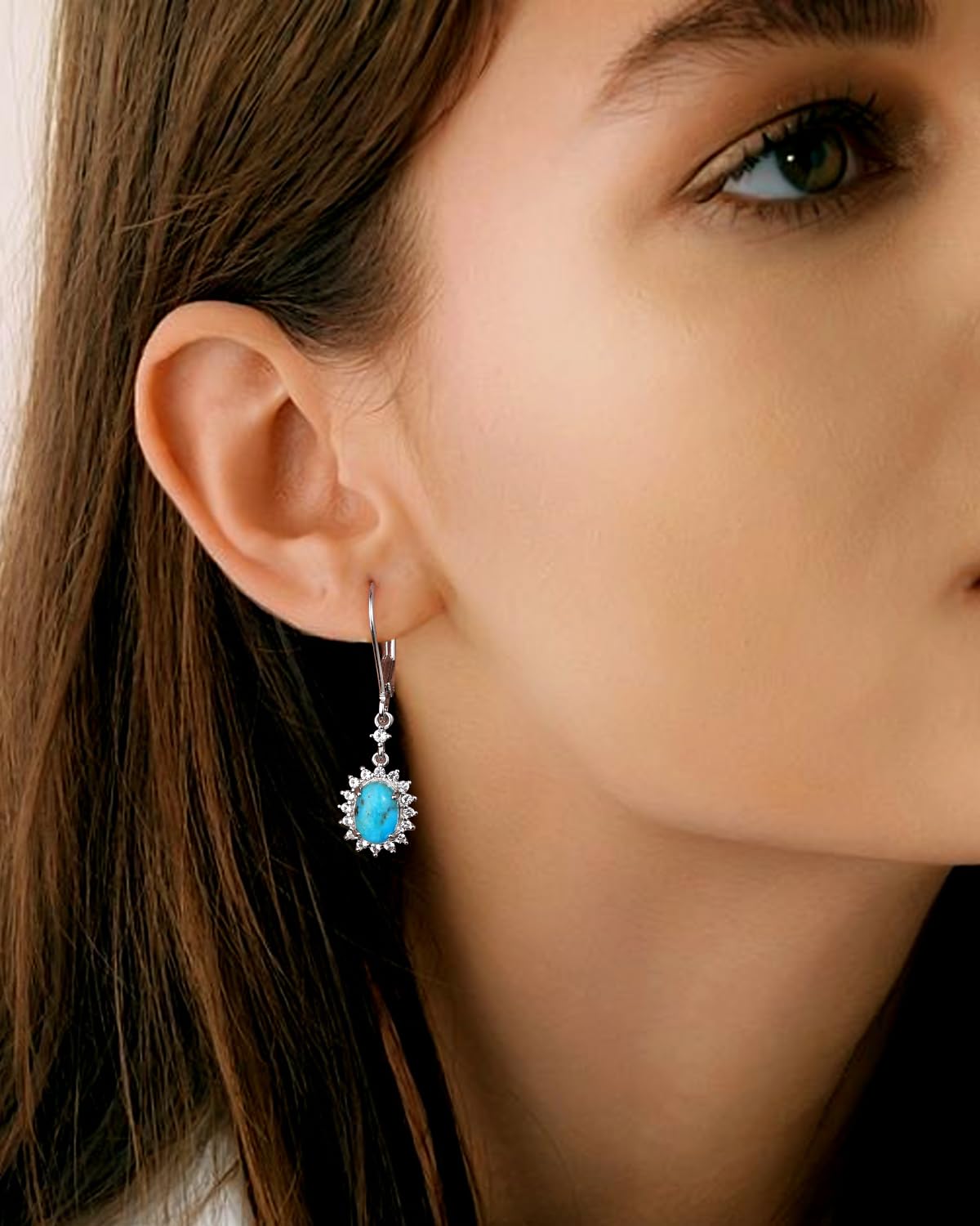 AIBAO Turquoise Dangle Earrings for Women Blue Gemstone Snowflake Dangling Earrings Western Boho Jewelry Sterling Silver Oval Turquoise Drop Earrings