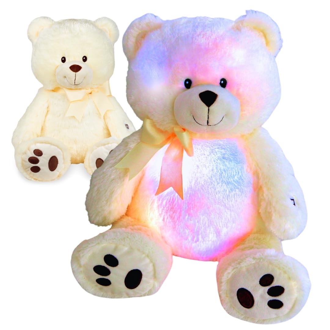 Cuddle Barn - Nite Brite Pals Cuddles the Cub | Large Glowing Musical Extra Soft Teddy Bear, LED Nightlight Changes Colors, Plays Brahm's Lullaby - Plush Bedtime Soother for Kids - 14 inches
