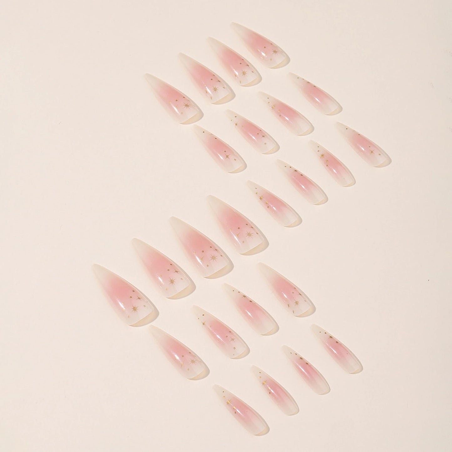 IMRAIN Press on Nails Long Stiletto Fake Nails Nude Pink Ombre Glossy Glue on Nails Full Cover Nature Artificial Gel Stick on False Nails for Women 24Pcs