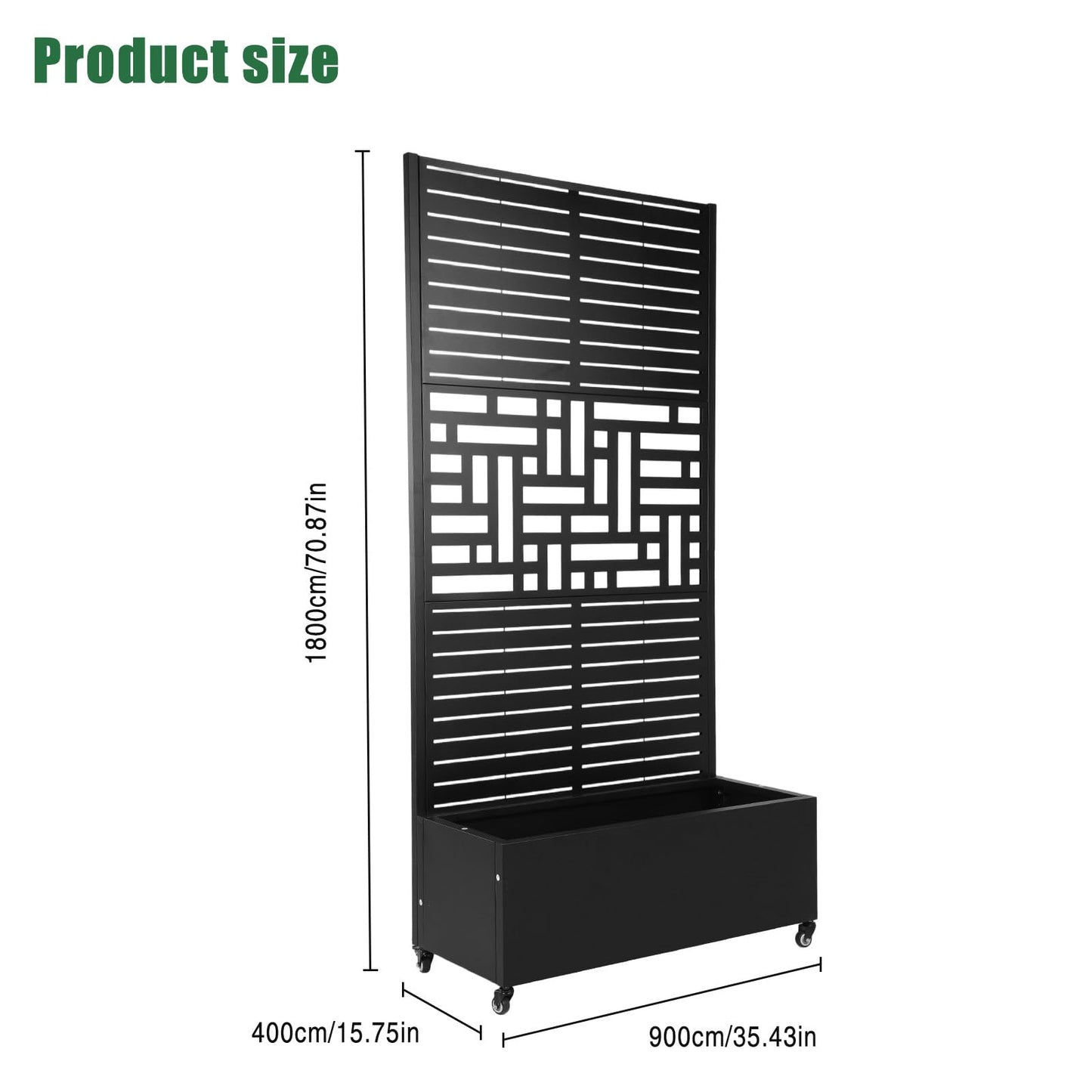 70.87x35.43x15.75 Inch Metal Planter Box with Trellis and Wheels Raised Garden Bed with Drainage Holes Privacy Planters Suitable for Climbing Plants and Vegetables