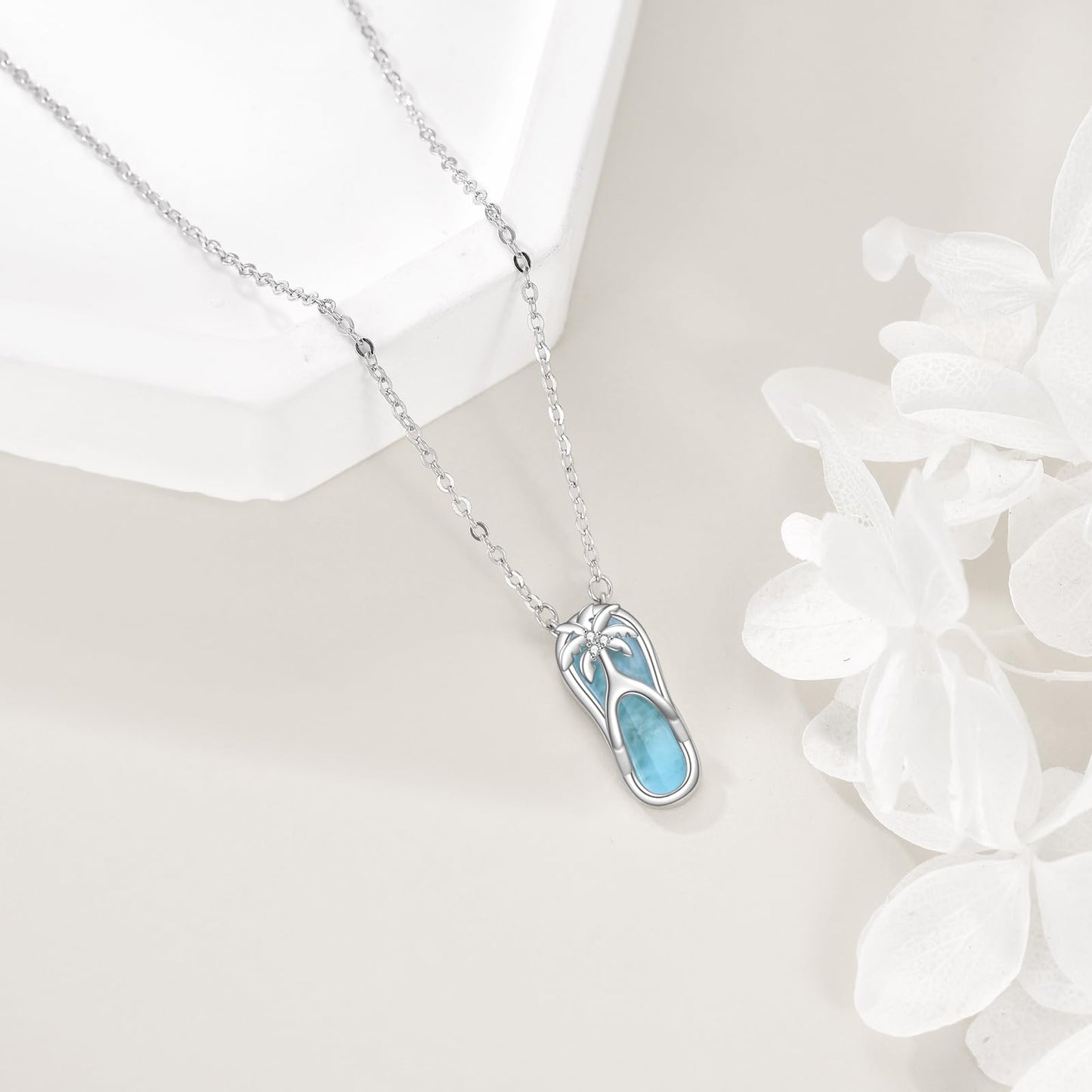 CRMAD Slippers Larimar Beach Necklace Sterling Silver Tree Ocean Jewelry for Women(Slippers)