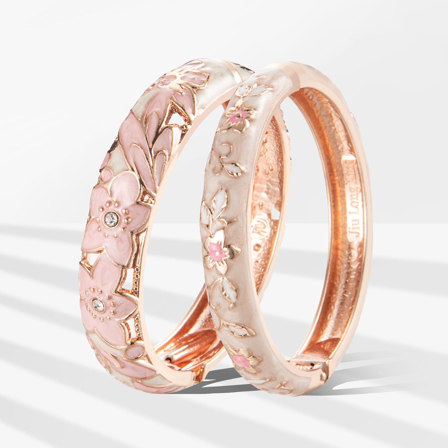 wynameleri Vintage Cloisonne Jewelry Gorgeous Rhinestone Handcrafted Bracelets Enamel Flower Bird Gold Hinged Cuff Bangles Gifts 88A11-55A82 pink