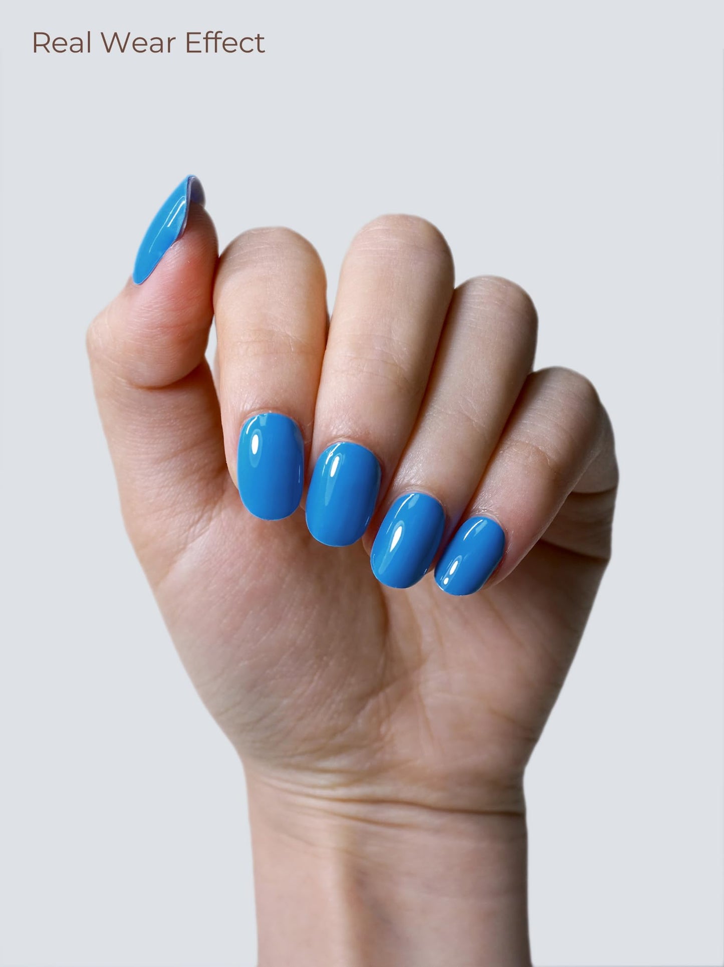 Beaolata Real Gel Nail Strips (No UV Light Needed) - 44Pcs Salon Quality Nail Stickers - Long Lasting Polish Wraps for Women, Easy Apply & Remove (Ocean Blue)