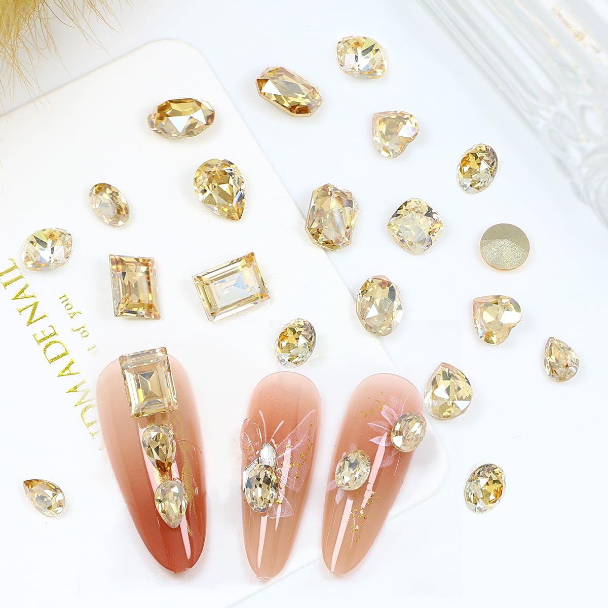 DONGZHOU 72pcs Mix Shape Nail Art Rhinestone,7 Styles Glass Nail Rhinestones Pointback Nail Gems Shiny 3D Nail Charms for Nail DIY Decorations Crafts,Golden Shadow