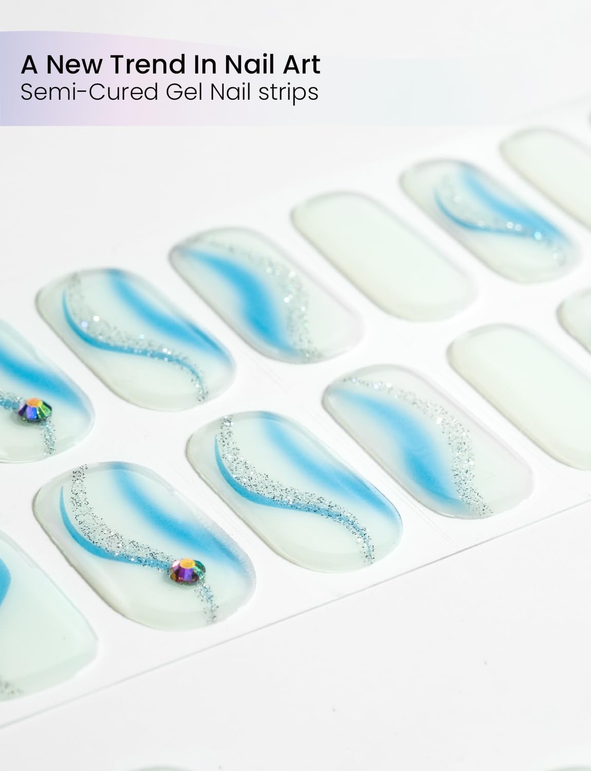 Oauee Semi Cured Gel Nail Strips | Built-In Gel Top Coat | UV Light Required | Salon Quality, Easy Application And Removal (Ocean Breeze)