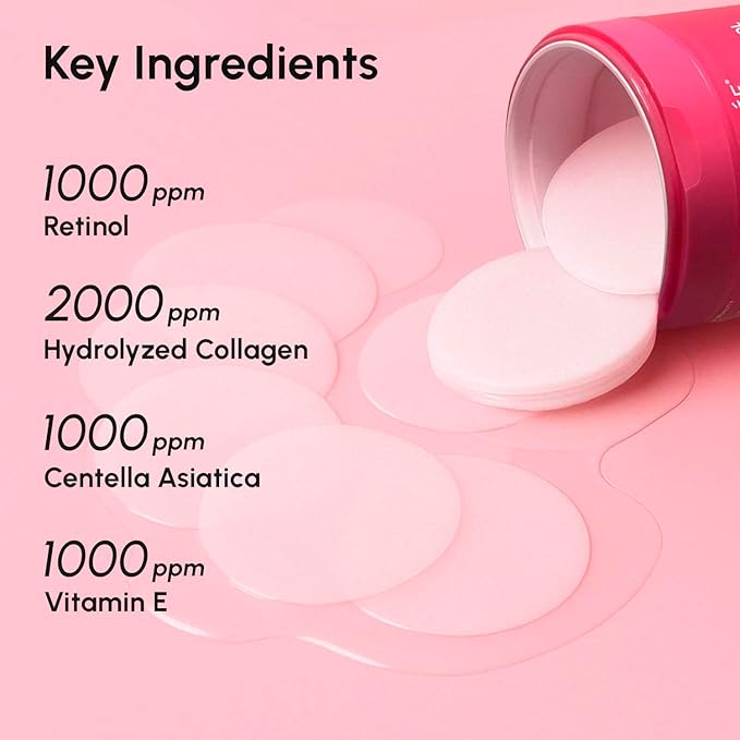 MAREE Collagen Toner Polishes - Toner Pad with Retinol - Minimizing Wrinkle Zero Pore Pads - Hydrating Toning Collagen Ampoule Pad with Retinol & Centella - Anti Aging Brightening Wipes