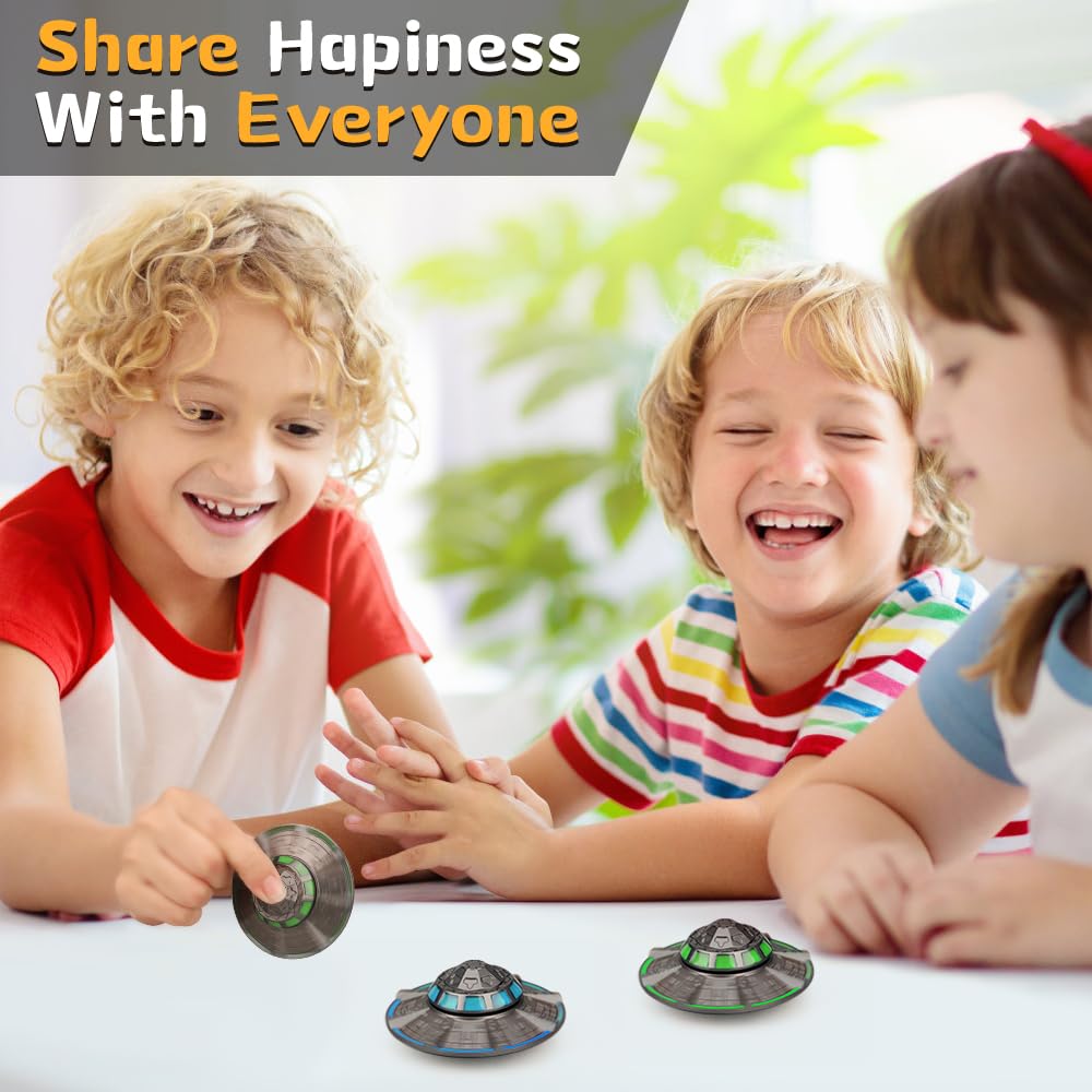 UFO Fidget Spinner for Kids Adults, Metal Luminous Space Desk Toy, Cool EDC Gadgets Anxiety Stress Relief Toys, Holiday Stocking Stuffer, Birthday Party Favor Gifts for Office Spaceship Toy
