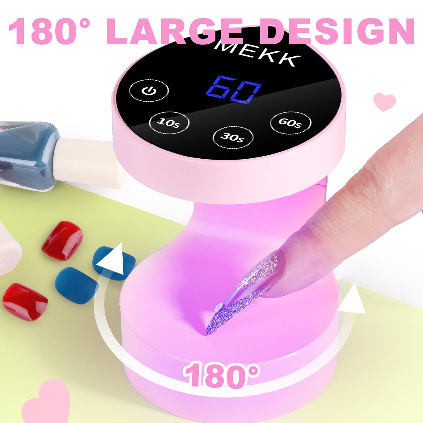 MEKK Mini UV Light for Nails,Peach-Shaped Mini LED Nail Lamp with Auto-Sensor,8 Beads,4 Timer,Professional Single Finger UV Light for Gel Nails Small Gel Nail Lights for Travel & Home Use-Pink
