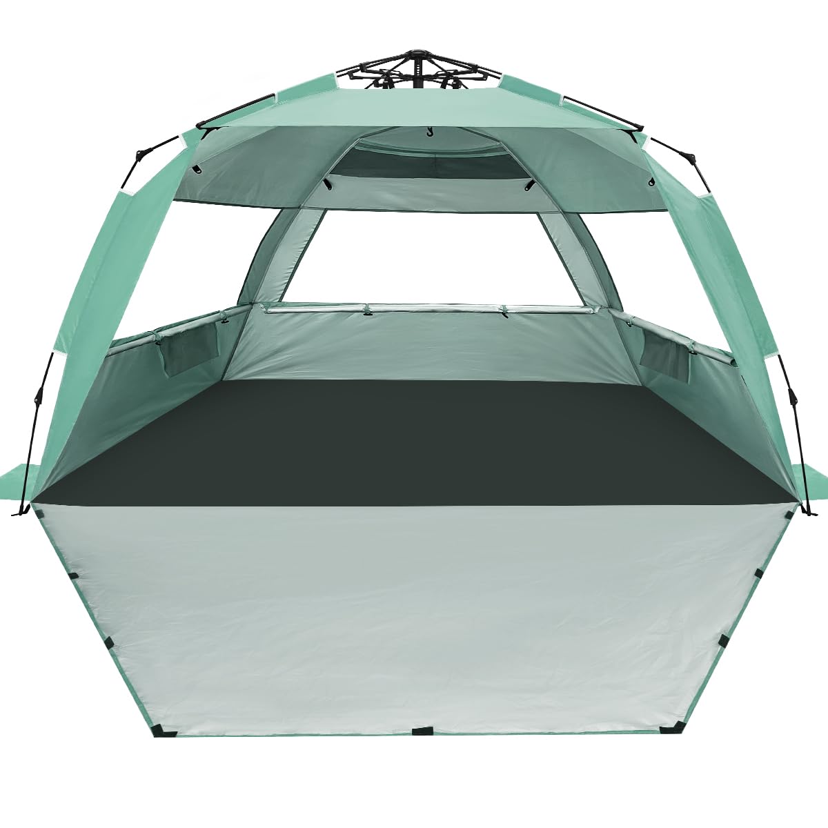WhiteFang Deluxe XL Pop Up Beach Tent Sun Shade Shelter for 3-4 Person, UV Protection, Extendable Floor with 3 Ventilating Windows Plus Carrying Bag, Stakes, and Guy Lines (Mint Green)