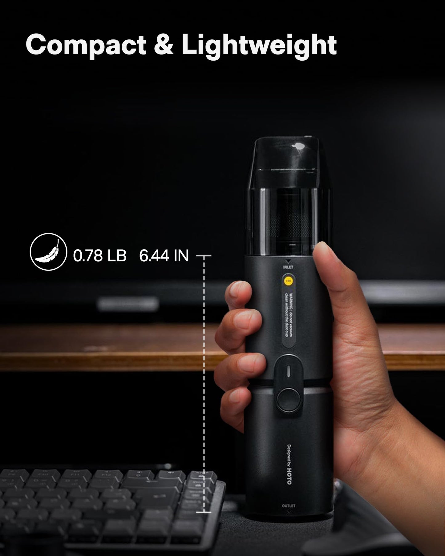 HOTO Handheld Vacuum Cleaner Cordless, Desk Vacuum Cleaner Compressed Electric Air Duster 15000Pa Suction, 4-in-1 Portable Vortex Vacuum Dust Buster Air Blower for Computer, Keyboard, Coffee Grounds