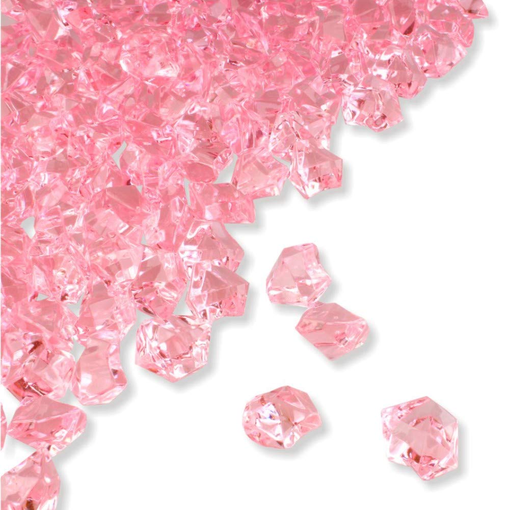 PMLAND Clear Fake Ice Rocks – 550 Pcs Large Pink Acrylic Gems Crushed Plastic Diamonds, 3 Lbs / 2.25 Quarts Bulk Vase Filler for Centerpieces Wedding Theme Décor Aquarium Table Scatter