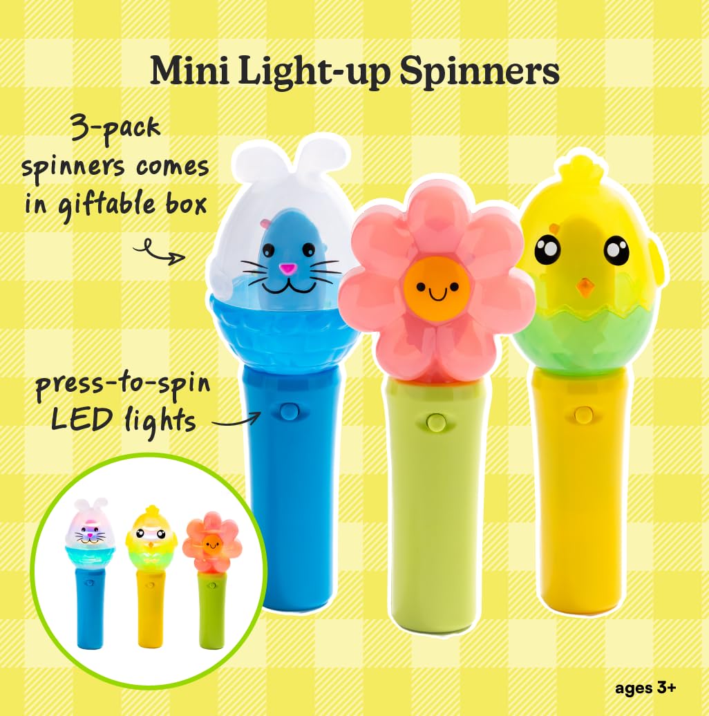 Light Up Mini Spinner Toys for Kids, LED Glow Spinner Wands 3 Pack – Party Favors for Classroom Gifts & Celebrations