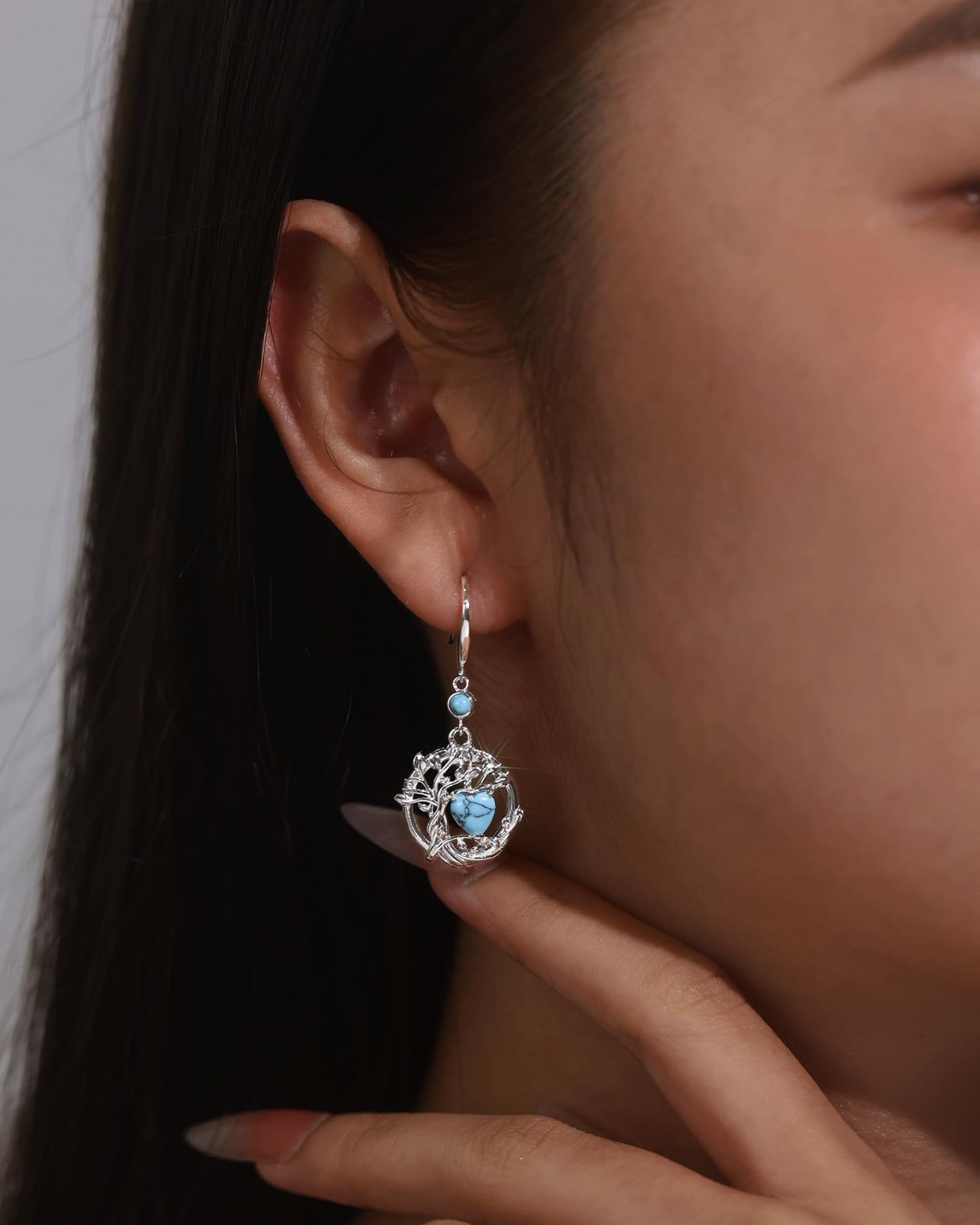 FANCIME Tree of Life Earrings 925 Sterling Silver Dainty Turquoise Dangle Drop Gemstone Earring December Birthstone Fine Jewelry Birthday Mothers Day Gifts for Mom Her Women