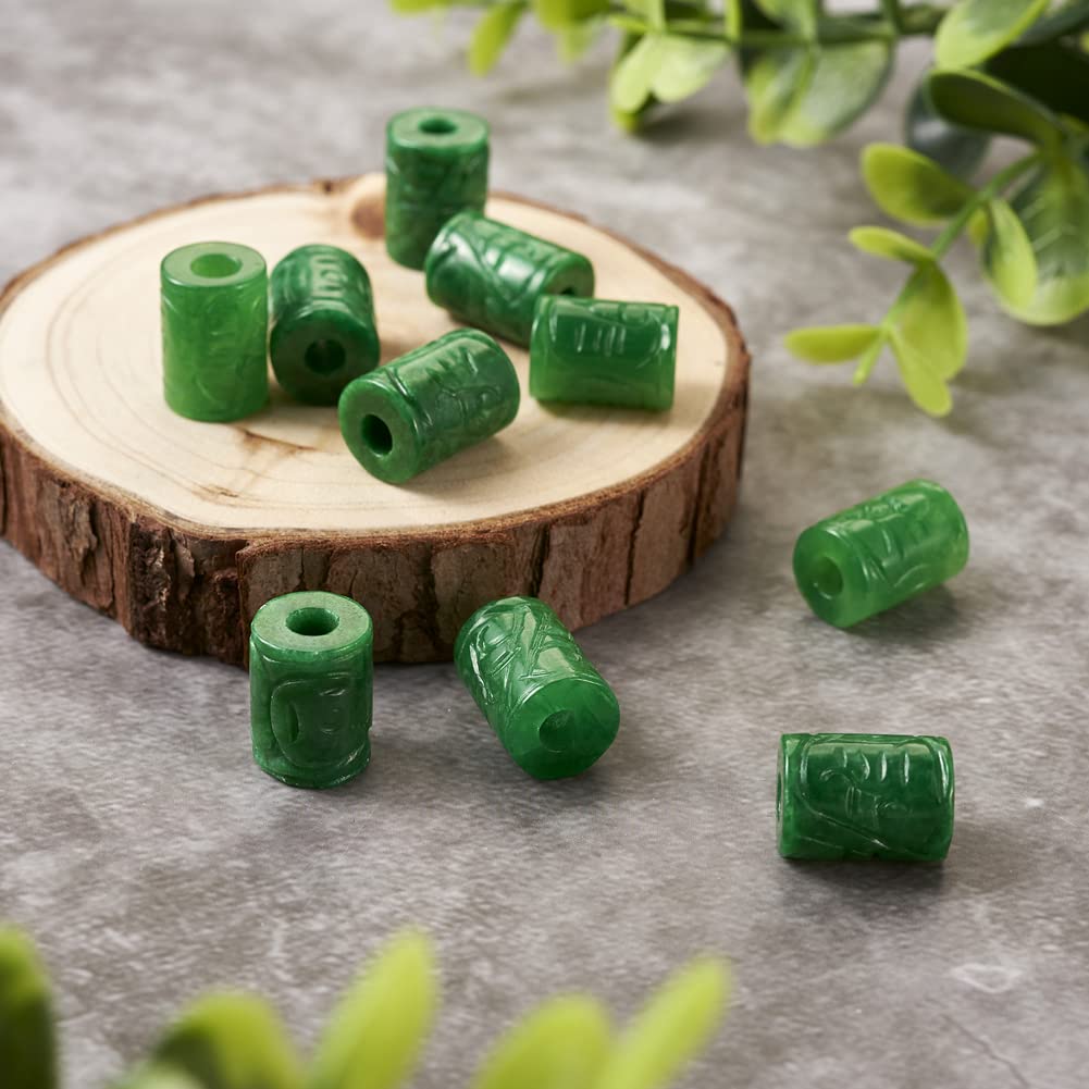 Fashewelry 10Pcs Natural Myanmar Jade Stone Large Hole Beads Column Engraving Gemstone European Charm Beads Tube Shape Healing Chakra Gems Loose Spacers for Jewelry Making 4.5-5mm Hole