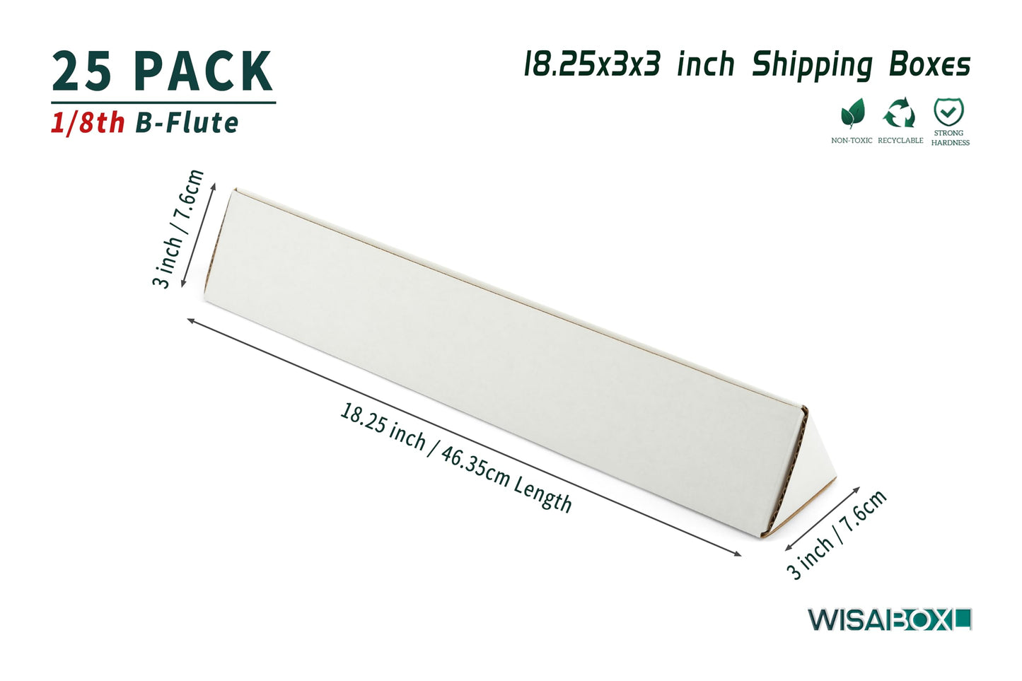 wisaiboxl 25 Pack Triangle Corrugated Cardboard Mailing Tubes, 18.25" x 3" x 3", White, Bulk Poster Tubes for FBA Shipping, Warehouse Storage, Blueprints, Artwork & Long Items