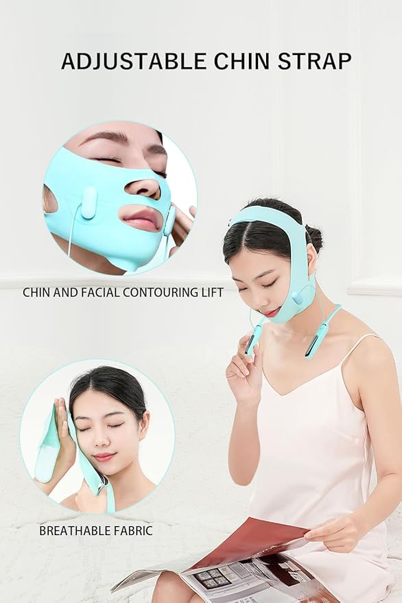 Face Belts with Adjustable Straps,Double Chin Reducer and Face Lift Device with 4 Modes and 5 Gear Adjustable Intensities - Intelligent Double Chin Machine for V-face