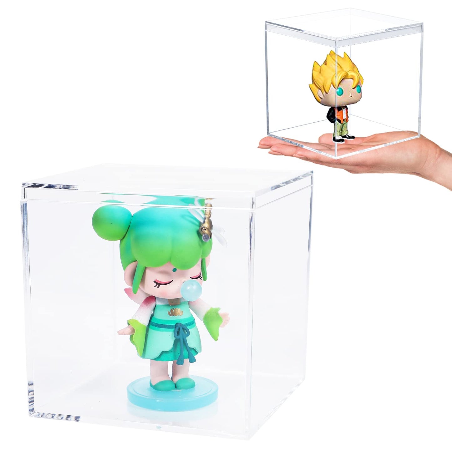 Kamehame Acrylic Boxes for Display 4 Pack Clear Plastic Square Cube, 3.9x3.9x3.9Inch/100x100x100mm Small Acrylic Box with Lid, Candy Pill and Tiny Jewelry Storage Boxes Organize Containers