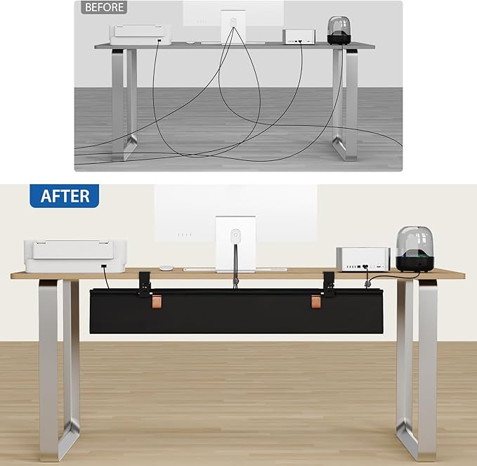 Zilink No Drill Under Desk Cable Management Tray 40" Cord Organizer for Table Clamp/Screw Mount Cable Management Under Desk Waterproof Fabric Cable Management Tray for Office, Home