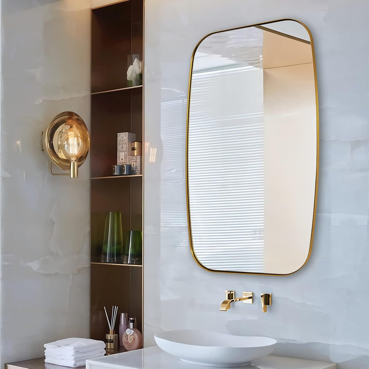 ANDY STAR 24x40” Gold Bathroom Mirror, Oblong Brass Mirror with Stainless Steel Metal Frame, Brushed Gold Oval Vanity Mirror for Over Sink, Modern Anti Rust Wall Mounted