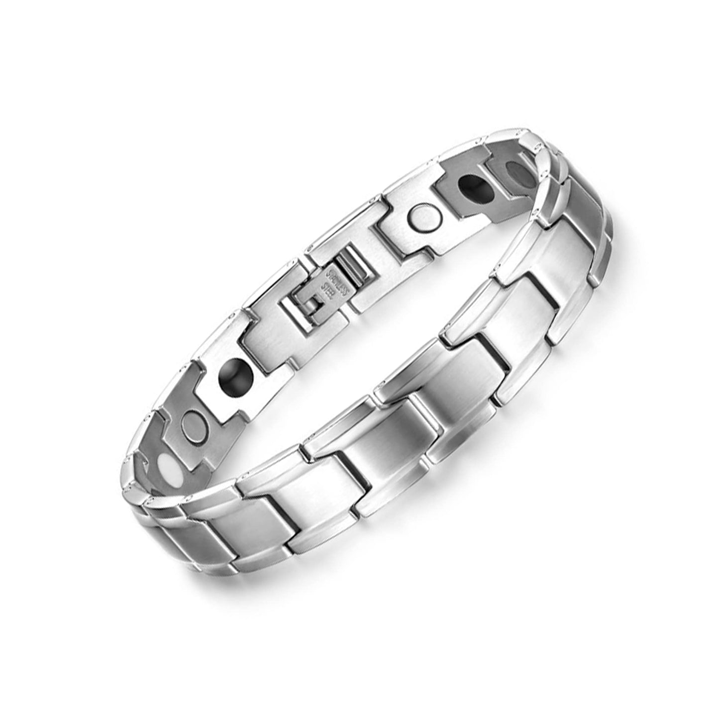 EMMORI Ultra Strength Magnetic Bracelet - 3,500 Gauss Per Magnet -Magnetic Bracelets for Men Woman - Adjustable Length -Pulseras Magneticas (Silver)