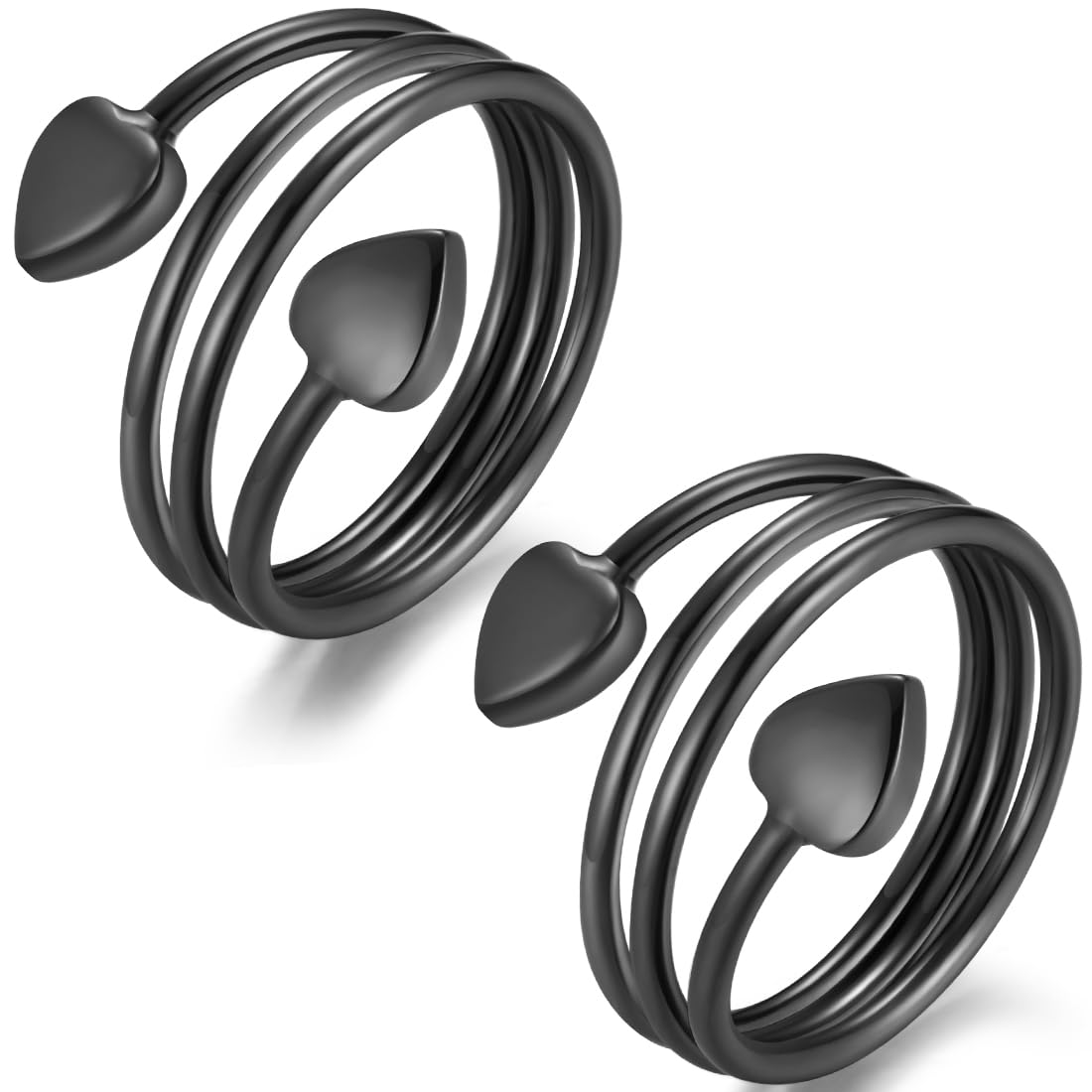 Vicmag Copper Magnetic Ring for Women Ring Ladies Fingers Thumb 99.9% Solid Pure Copper Gift 2PCS Adjustable (Black Heart)