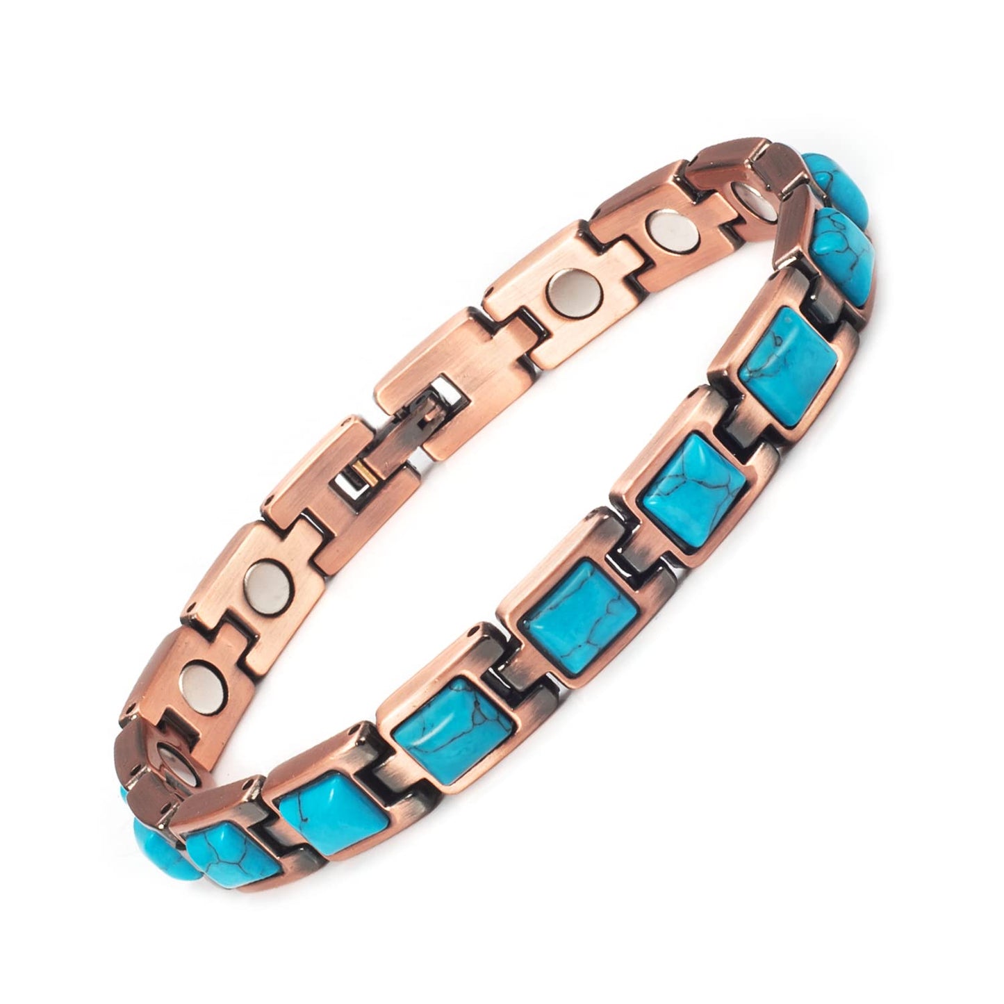 EnerMagiX Copper Bracelet for Women, Pure Copper Adjustable wiht Easy Link Blue Turquoise Magnetic Bracelet (0165)