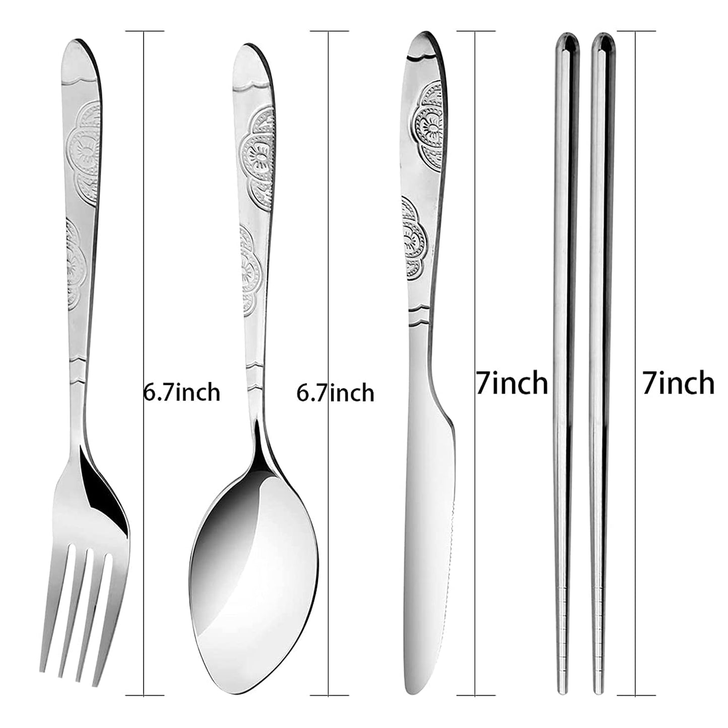 Arroyner 6 Pack Reusable Flatware Sets Knife, Fork, Spoon, Chopsticks, 24Pcs Portable Travel Stainless Steel Tableware Dinnerware with Carrying Case