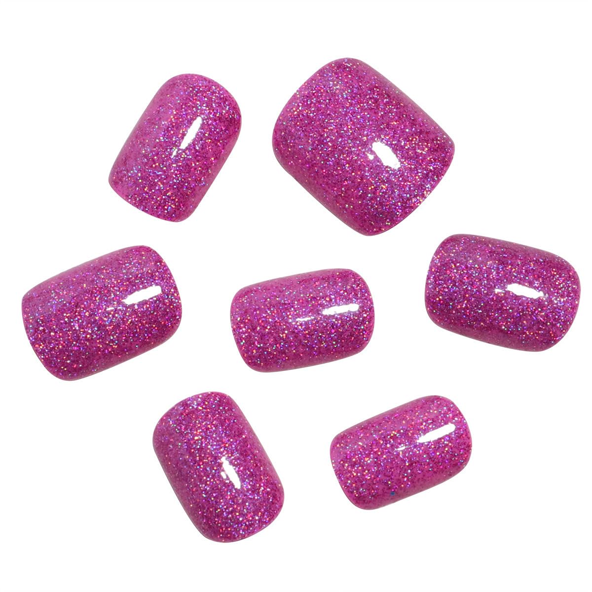 TOGZOM Pink Glitter Press On Nails Short Square Fake Nails Gel Finish Bling Acrylic Nails Kits Glossy Stick Glue on Nails Reusable Solid False Nails for Women Girl Nails Art Decoration 24Pcs, Style8