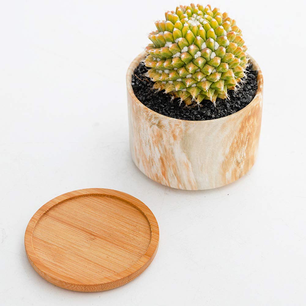 ROSE CREATE 4 pcs 4 Inches Ceramic Marbleizing Style, Big Planters with Bamboo Trays (Colorful)