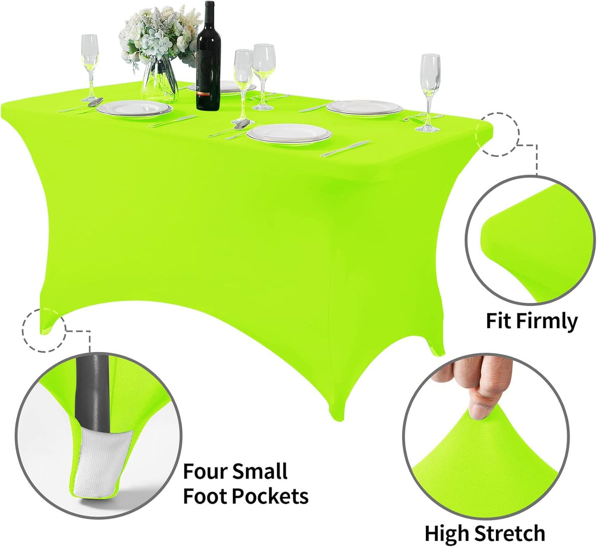Spandex Table Cover for 4FT or 6ft or 8ft Table Universal Fitted Stretch Tablecloth for Party, Banquet, Wedding and Events-Neon Lemon