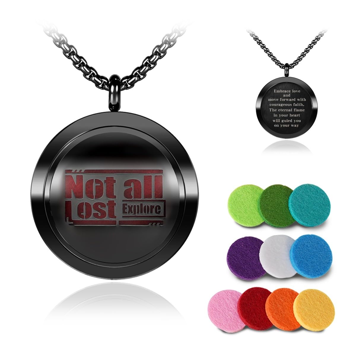 Aromatherapy Diffuser Necklace-Alphabet Essential Oil Necklace,Aromatherapy Diffuser Pendant for Men and Women,Portable,Suitable for Yoga,Meditation,Travel,Stress Relief Gift(Black 30mm)
