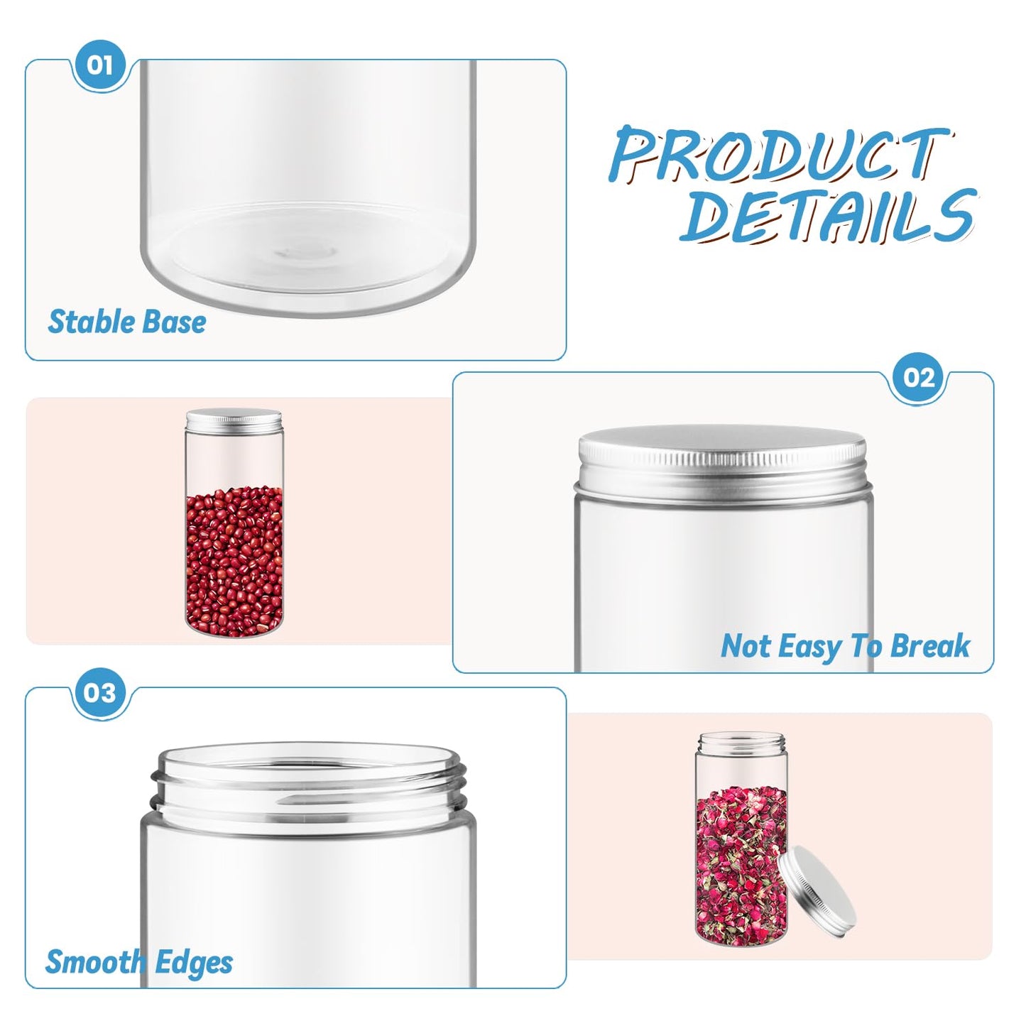 6 Pack 16 Ounce/500ml Plastic Jars Clear Slime Containers Wide Mouth Mason Jars Storage Containers with Screw Lids for Household Home Kitchen