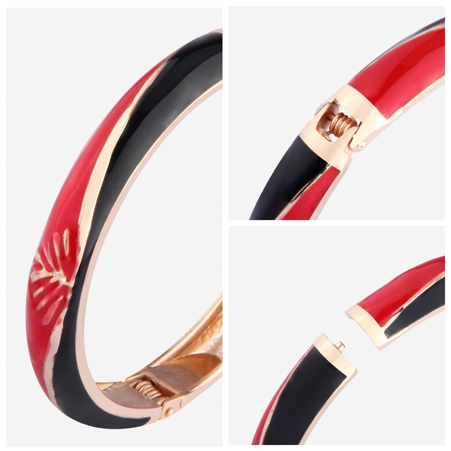 UJOY Fashion Geometric Bangle Bracelet-Handcraft Spring Cuff Women Enamel Jewelry Gift Pack in Box 55A79 BlackRed