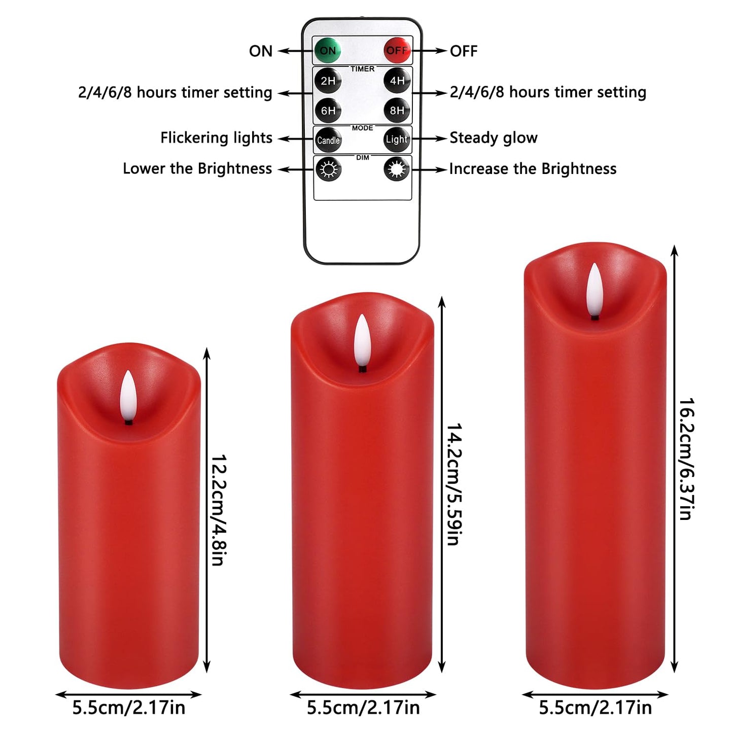 CAKETYCG 24-Pack Red Flameless LED Candles with Remote - Realistic Flickering Battery - Operated Pillar Candles forValentine's Day, Home Decor, Weddings, Parties.