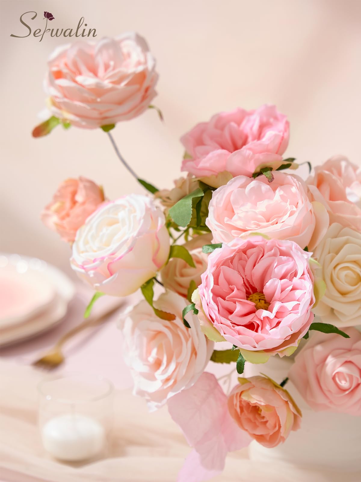 Serwalin Artificial Flowers Pink Flowers Fake Silk Flowers Wedding Cake Flowers for Wedding Bouquets Table Centerpieces Spring Decor Party Baby Shower Decoration