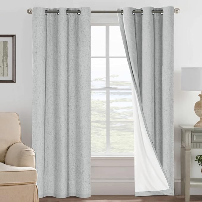 H.VERSAILTEX 100% Blackout Curtains for Bedroom Thermal Insulated Linen Textured Curtains Heat and Full Light Blocking Drapes Living Room Curtains 2 Panel Sets, Glacier Gray, 42x84 Inch