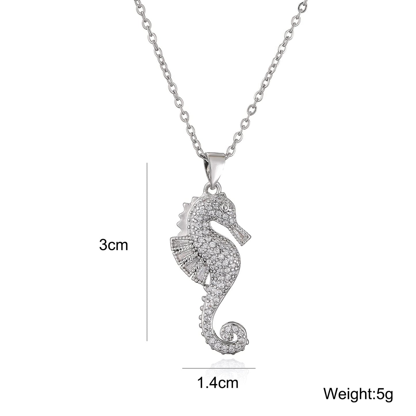 cmoonry 18K Gold Plated CZ Zircon Seahorse Pendant Necklace For Women 17.7"+2" (White Gold)